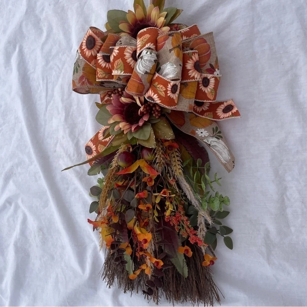 HANDMADE Cinnamon scented broomstick wreath/door hanger fall/halloween decor